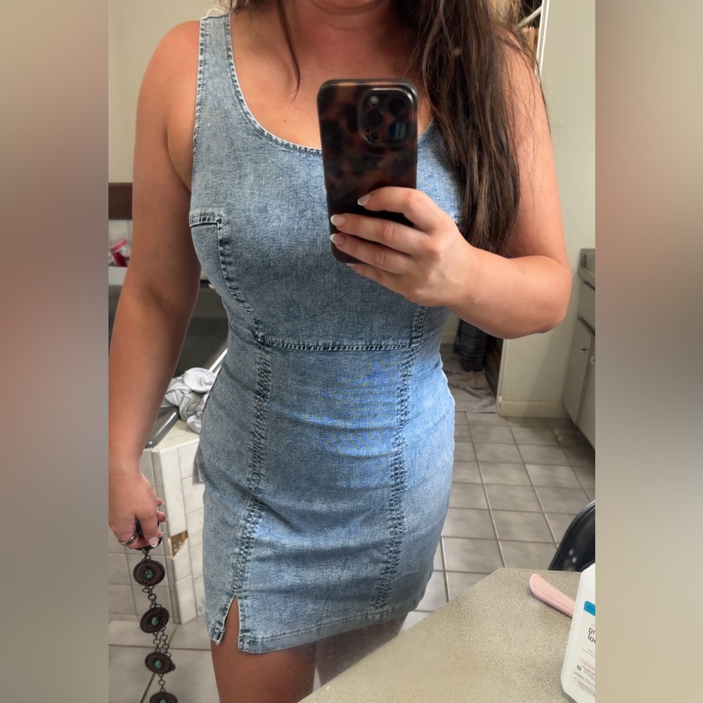 Amazon Essentials Light Blue Denim-Look Bodycon Mini Dress